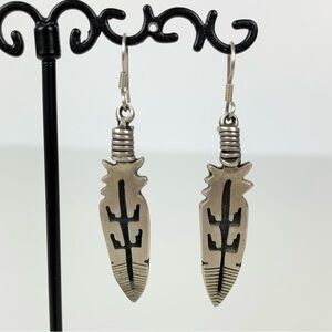 Sterling Silver Earrings Feather Dangle Stamped Sterling 925 Vtg Southwestern